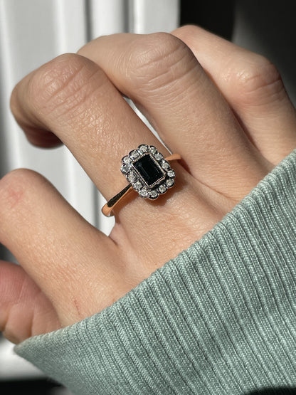 Vintage sapphire and diamond picture frame style ring