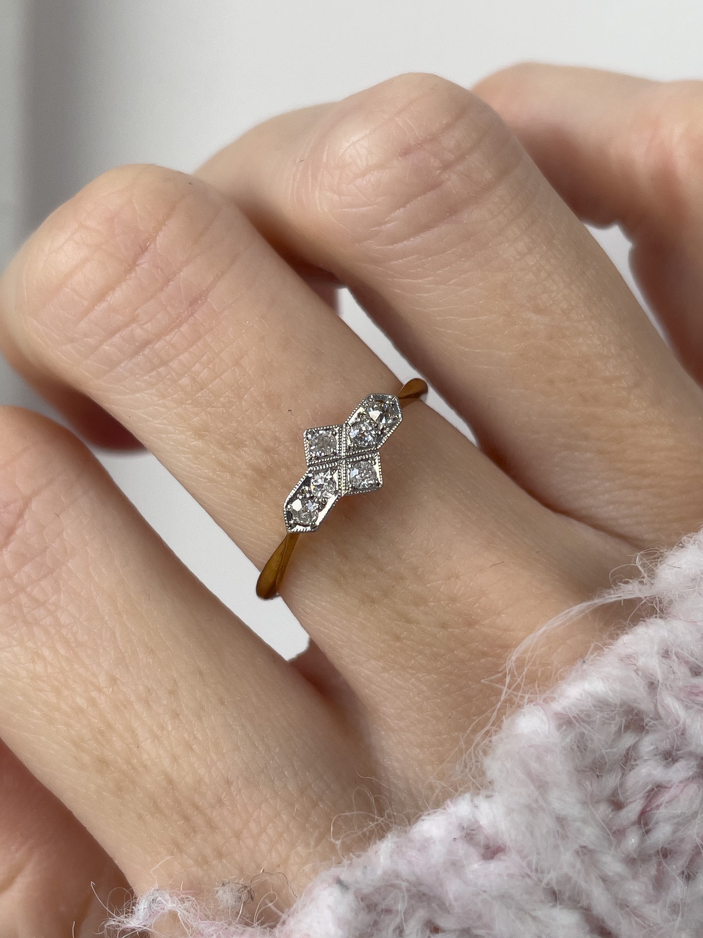 Vintage art deco style diamond panel ring on 18ct gold and platinum