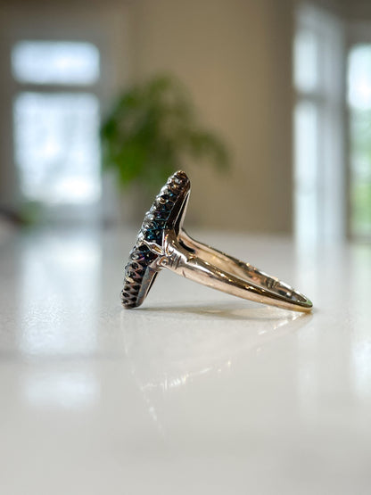 Victorian hand made Navette diamond cluster ring with .63ct diamonds
