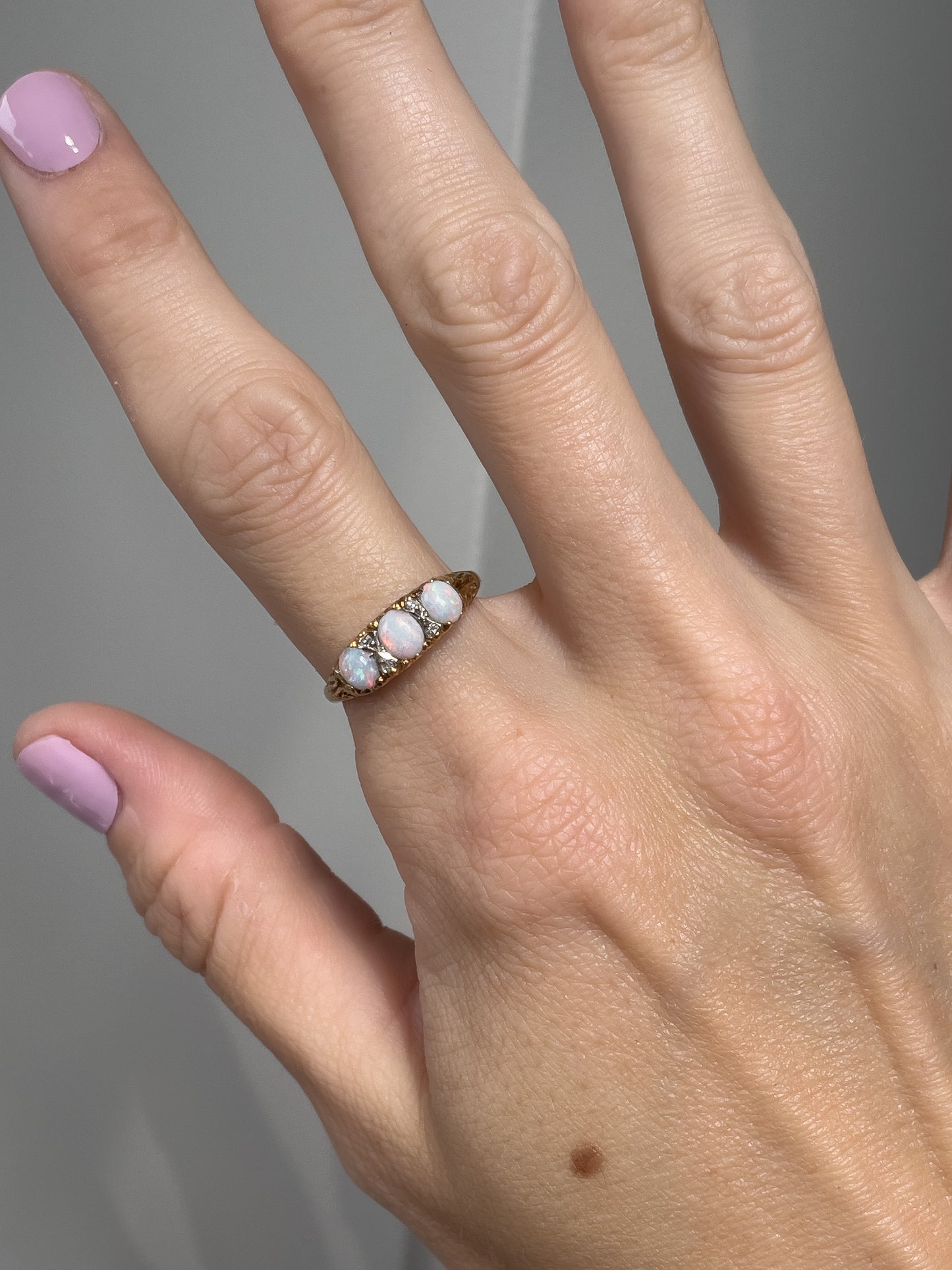 1970s opal and diamond boat ring on 18ct gold