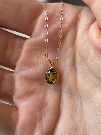 Peridot necklace pendant with 9ct gold chain