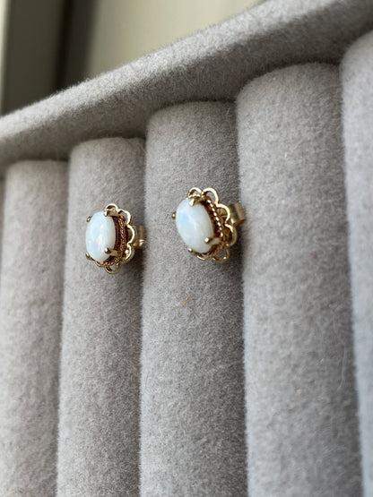 Vintage opal stud earrings on 9ct gold