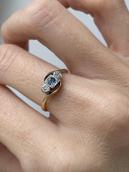 Antique diamond and sapphire trilogy ring