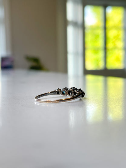 Antique blue and white paste ring on 9ct white gold