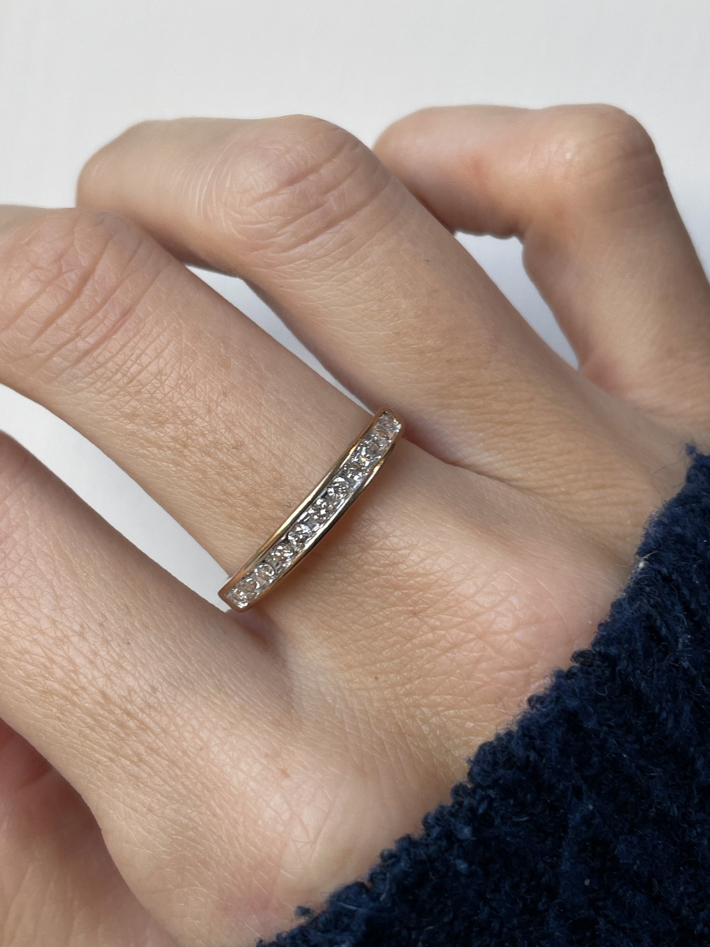 Vintage channel set diamond half eternity ring on 9ct gold