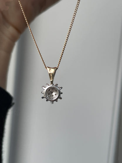 Vintage diamond cluster pendant with 9ct gold chain