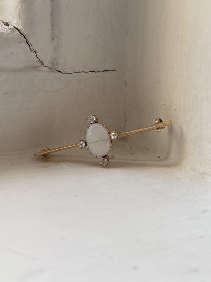 Vintage opal and diamond bar brooch on 9ct gold