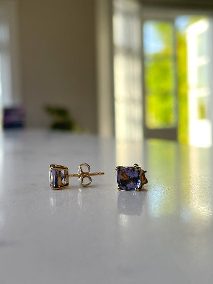 Vintage tanzanite stud earrings on 9ct gold
