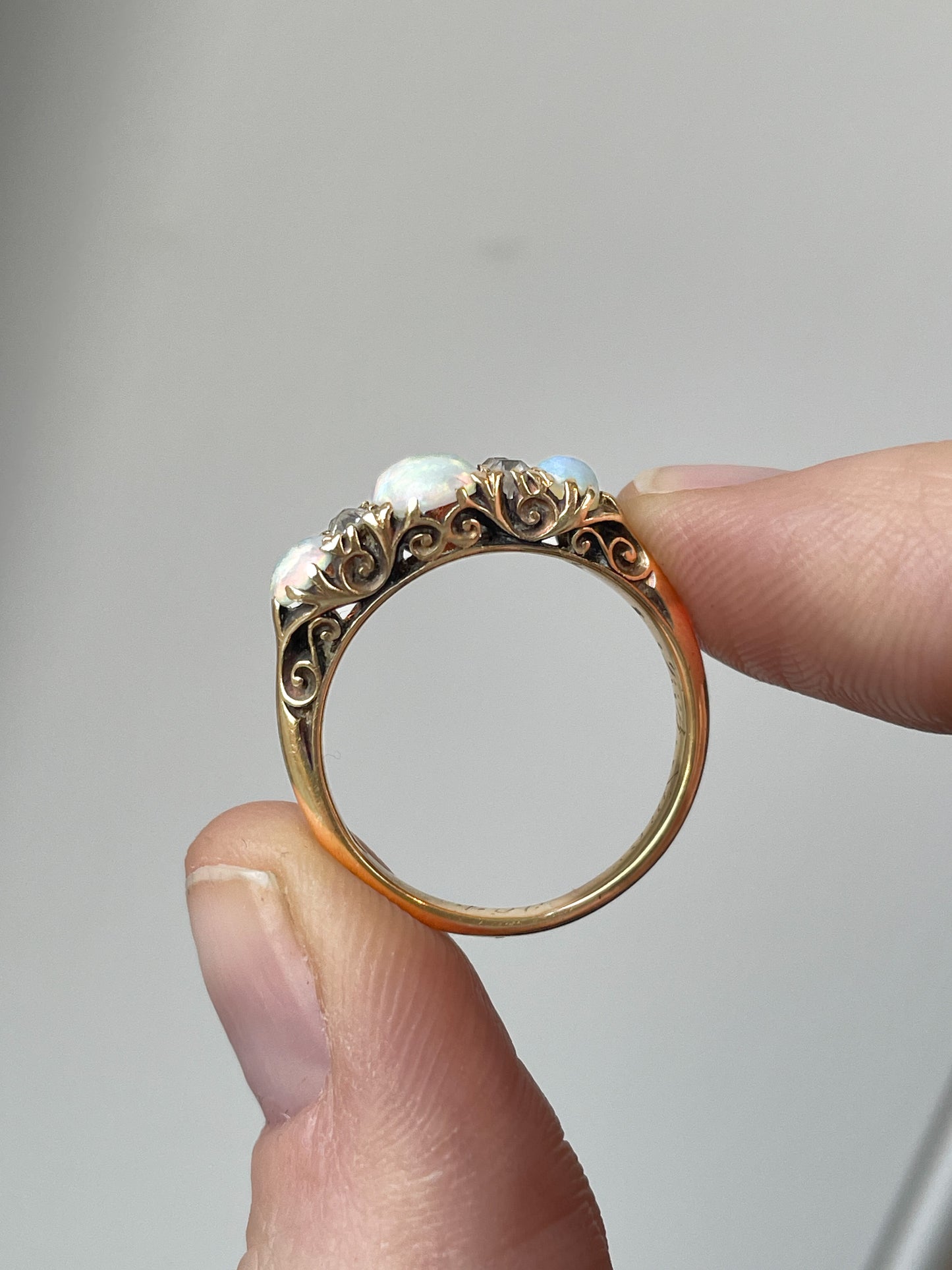 Antique opal and diamond ring with personal inscription from 1904