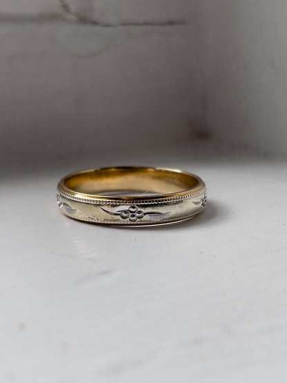 Vintage 9ct yellow and white gold patterned band