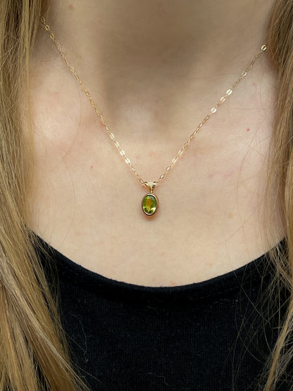 Peridot necklace pendant with 9ct gold chain