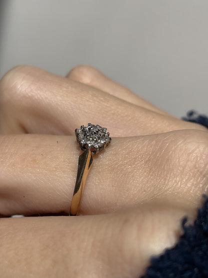 Vintage tiered diamond cluster ring on 9ct gold