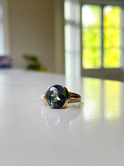 Chunky mystic topaz ring on 9ct gold