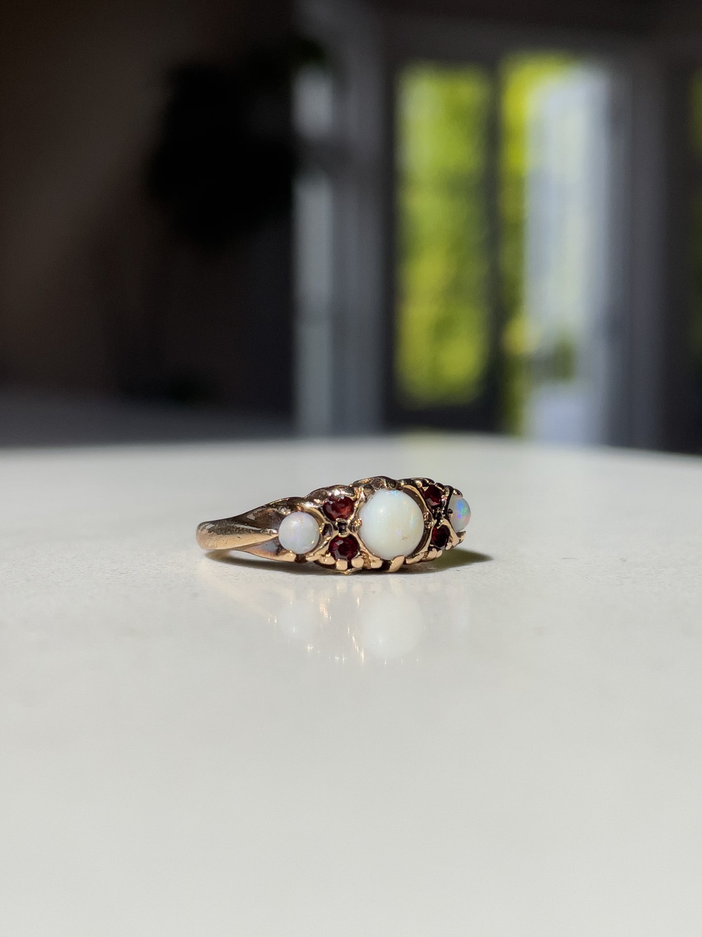 Vintage opal and garnet ring on 9ct gold