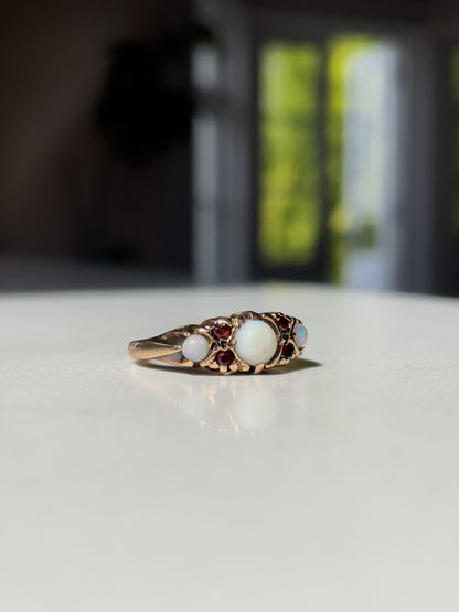 Vintage opal and garnet ring on 9ct gold