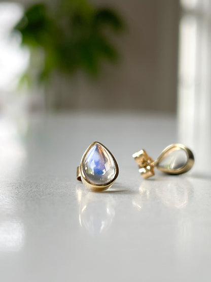 Teardrop moonstone earrings on 9ct gold