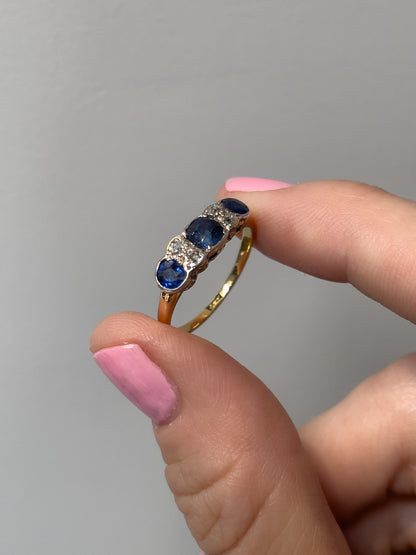 Antique sapphire and diamond ring on 18ct gold