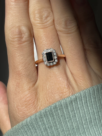 Vintage sapphire and diamond picture frame style ring