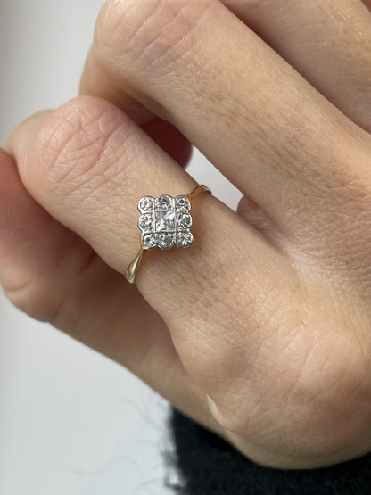 Vintage 9ct gold and platinum white spinel ring