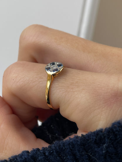 Antique sapphire and diamond cluster ring on 18ct gold and platinum