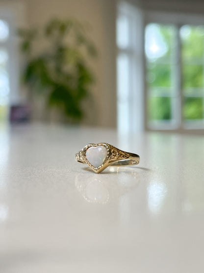 Vintage heart shaped opal pinky ring on 9ct gold