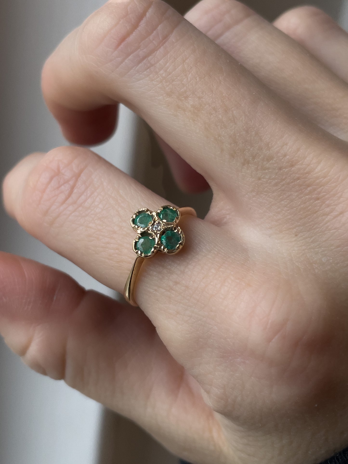 Vintage emerald and diamond ring on 9ct gold