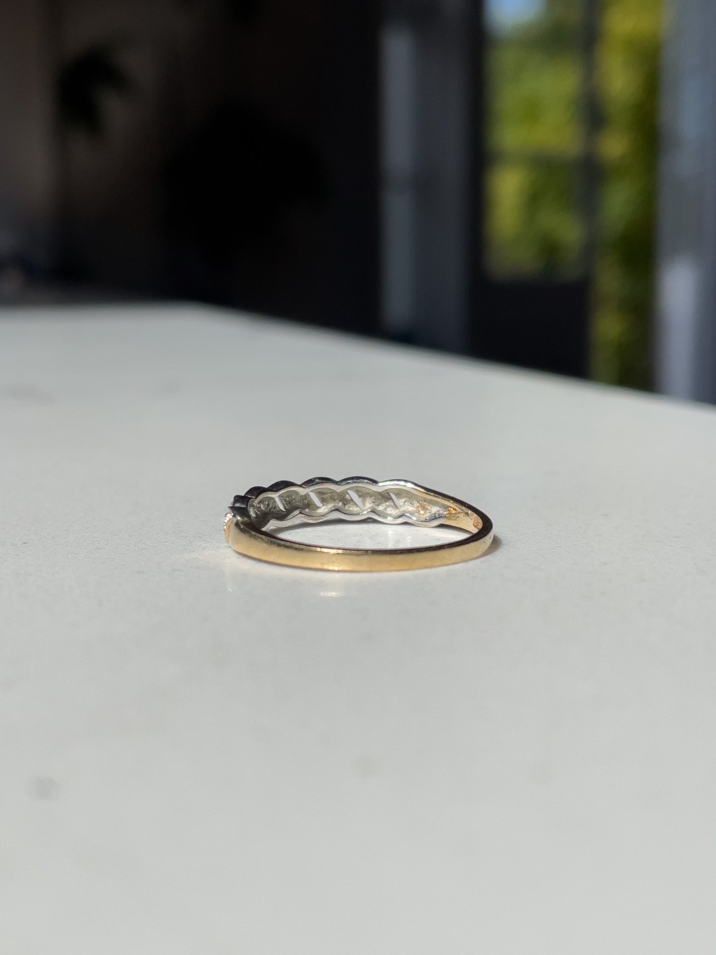 Vintage 'wavy' diamond half eternity ring on 9ct gold