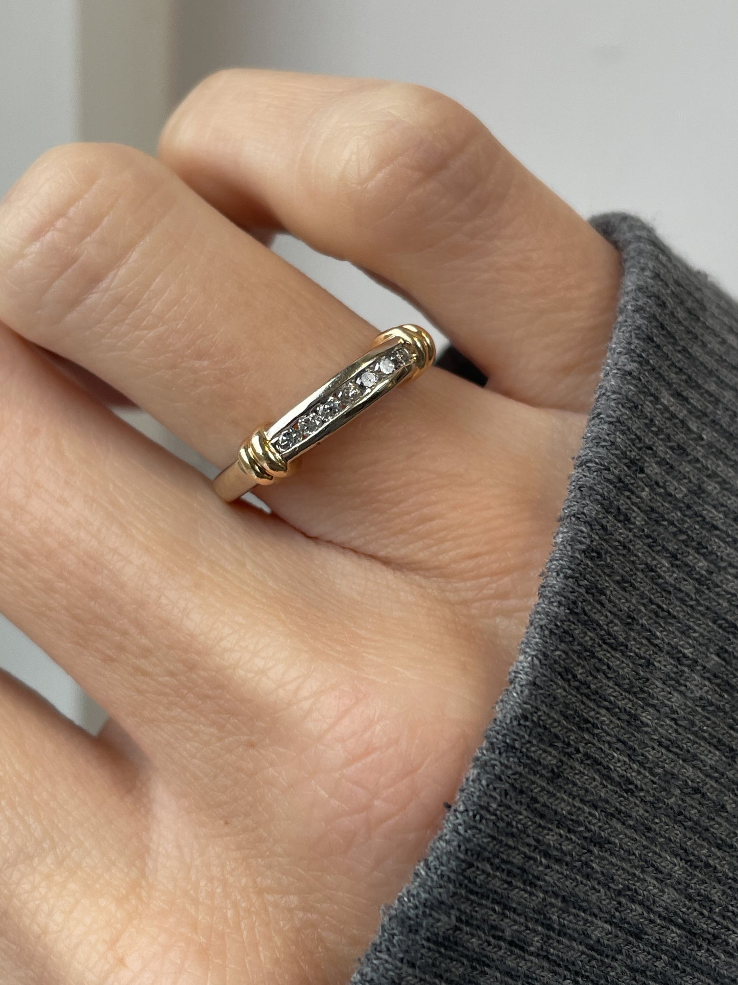 Vintage white and yellow gold diamond half eternity ring