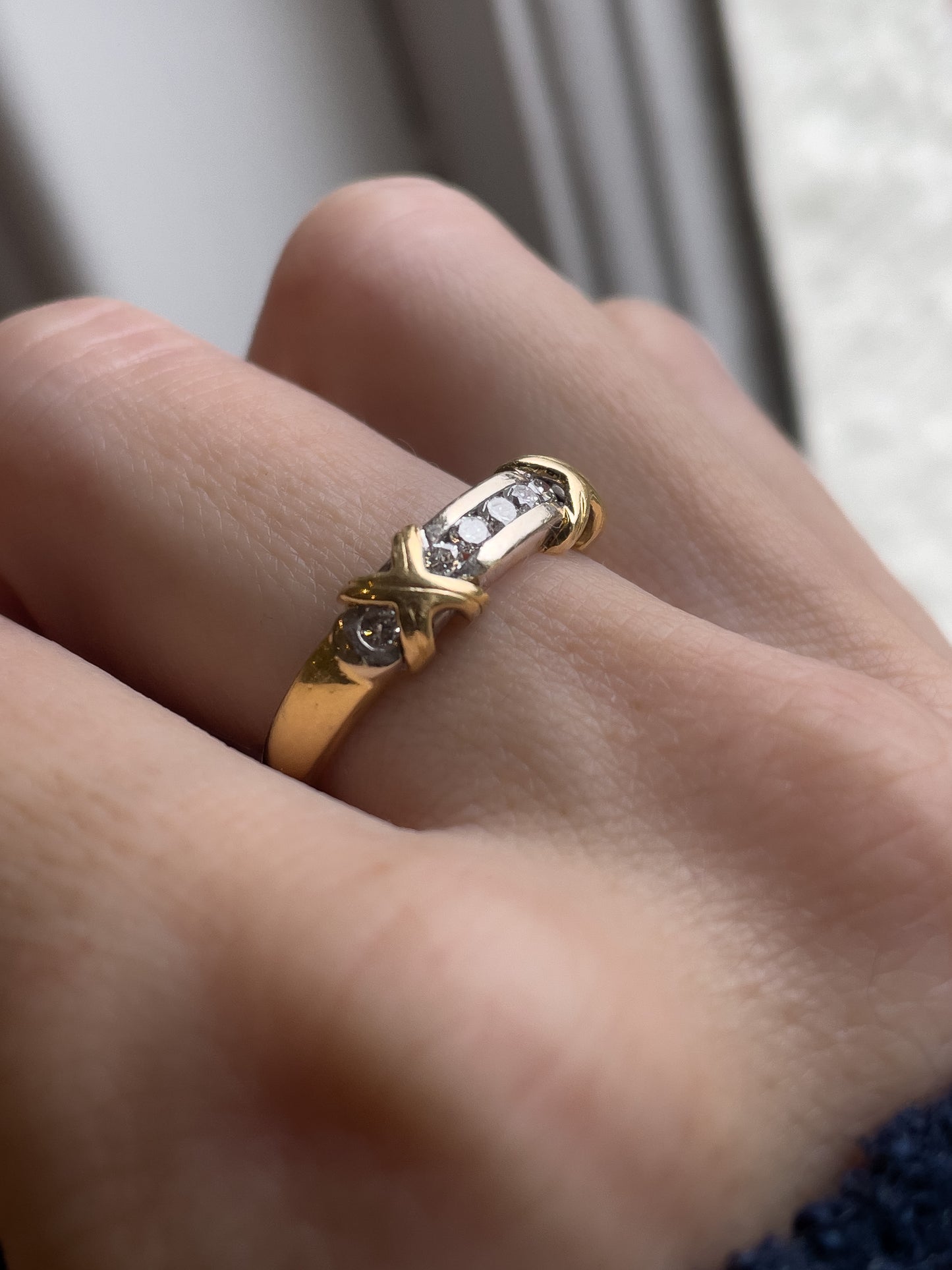 Vintage chunky diamond half hoop ring on 18ct gold