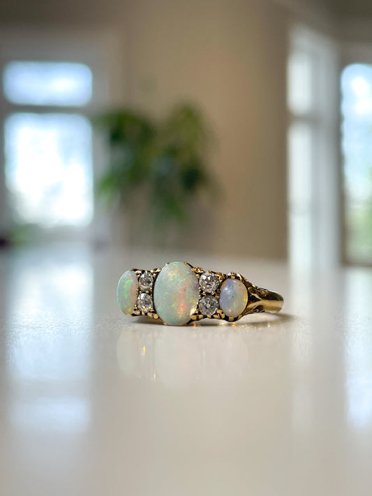 Antique opal and diamond ring with personal inscription from 1904