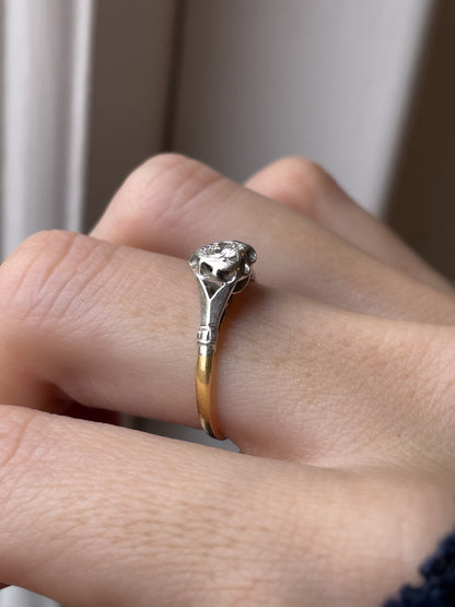 Antique heart shaped diamond solitaire ring on 18ct gold and platinum