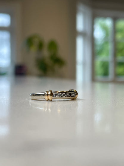 Vintage white and yellow gold diamond half eternity ring