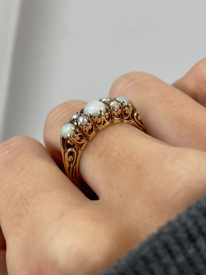 Vintage opal and pearl boat ring