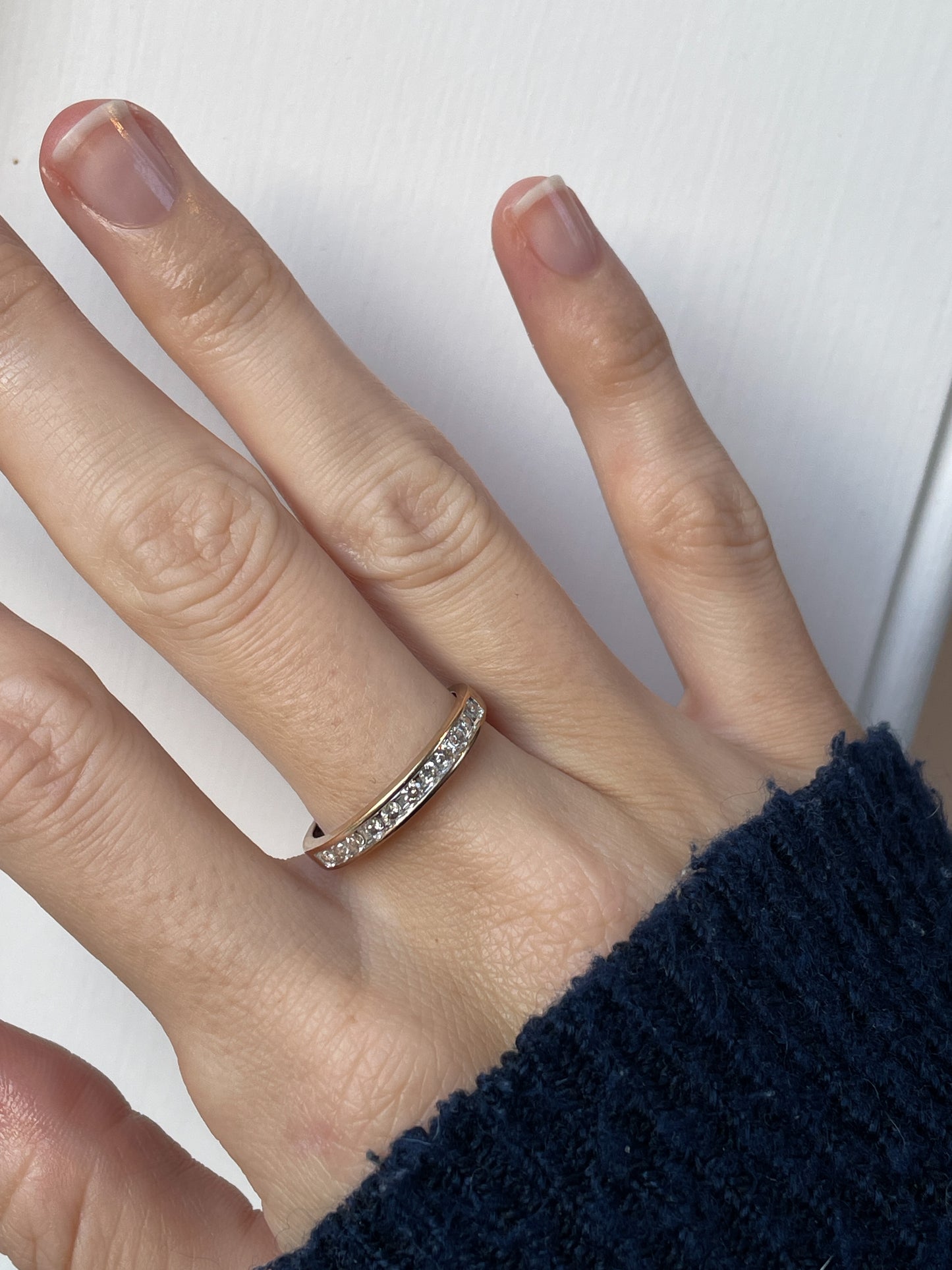 Vintage channel set diamond half eternity ring on 9ct gold