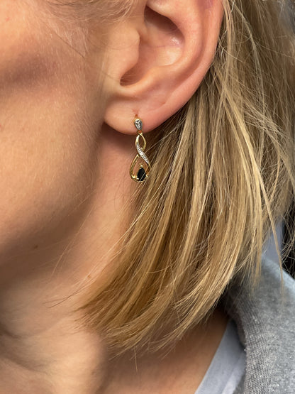 Vintage sapphire and diamond drop earrings on 9ct gold
