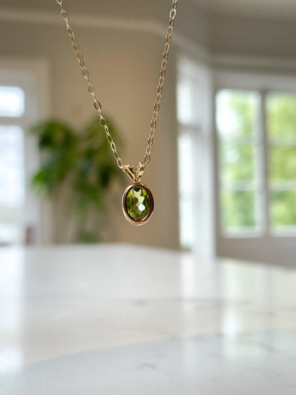 Peridot necklace pendant with 9ct gold chain