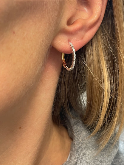 Vintage diamond and yellow gold hoop earrings