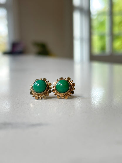 Vintage turquoise and gold round earring studs on 9ct gold