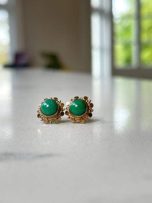Vintage turquoise and gold round earring studs on 9ct gold