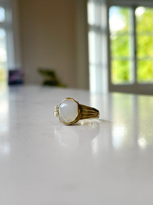 Hardstone ring with lace agate, on gold vermeil