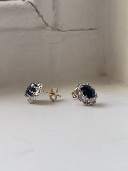 Vintage sapphire and diamond stud earrings on 9ct gold