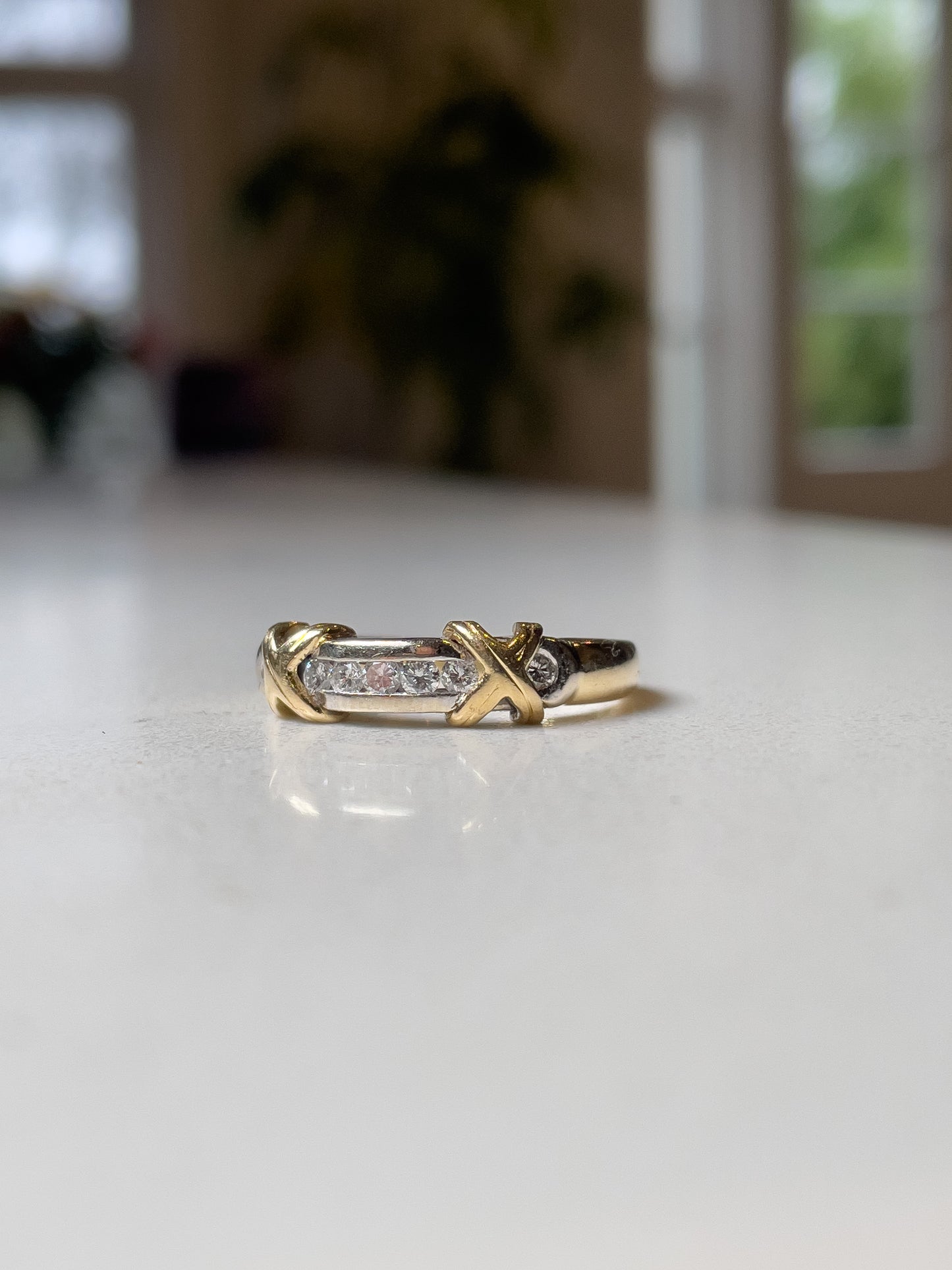 Vintage chunky diamond half hoop ring on 18ct gold