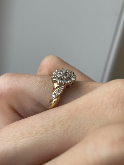 Vintage diamond cluster ring on 9ct gold
