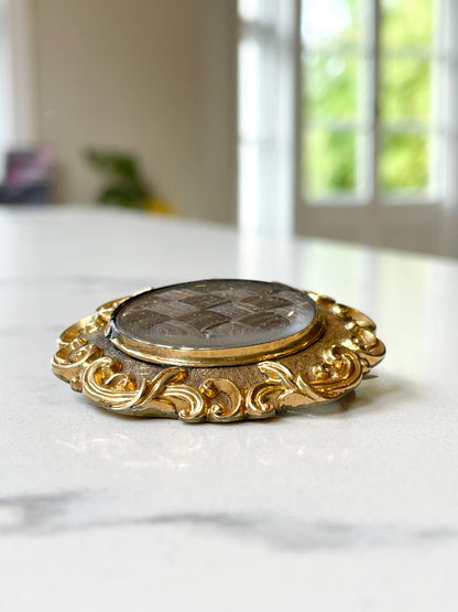 Victorian hairwork mourning brooch