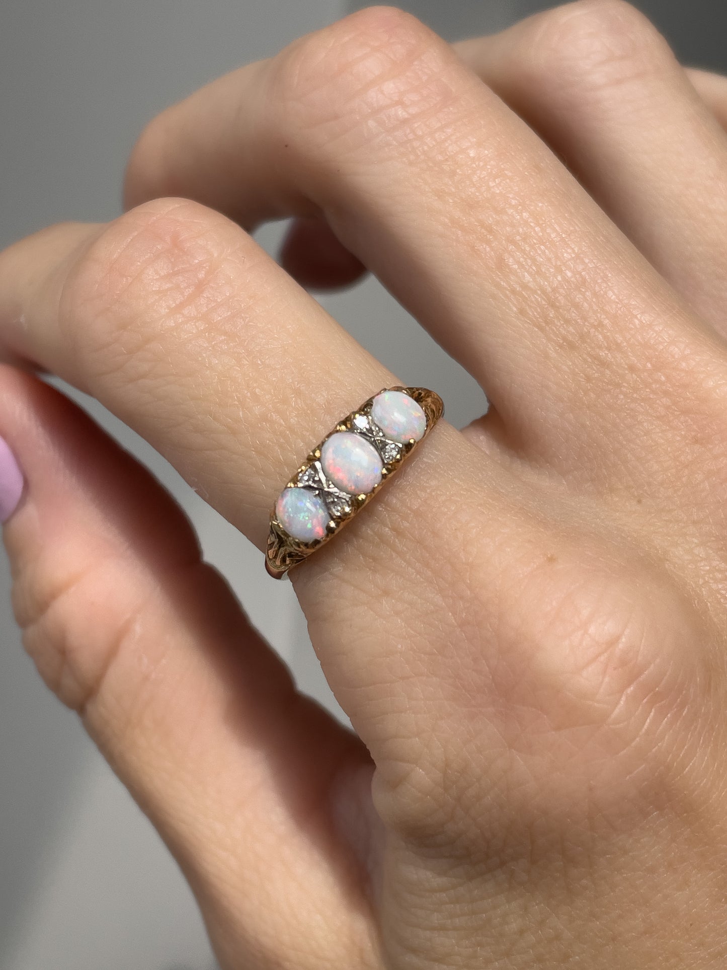 1970s opal and diamond boat ring on 18ct gold