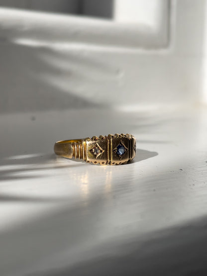 Antique sapphire and diamond ring on 15ct gold, made in 1906
