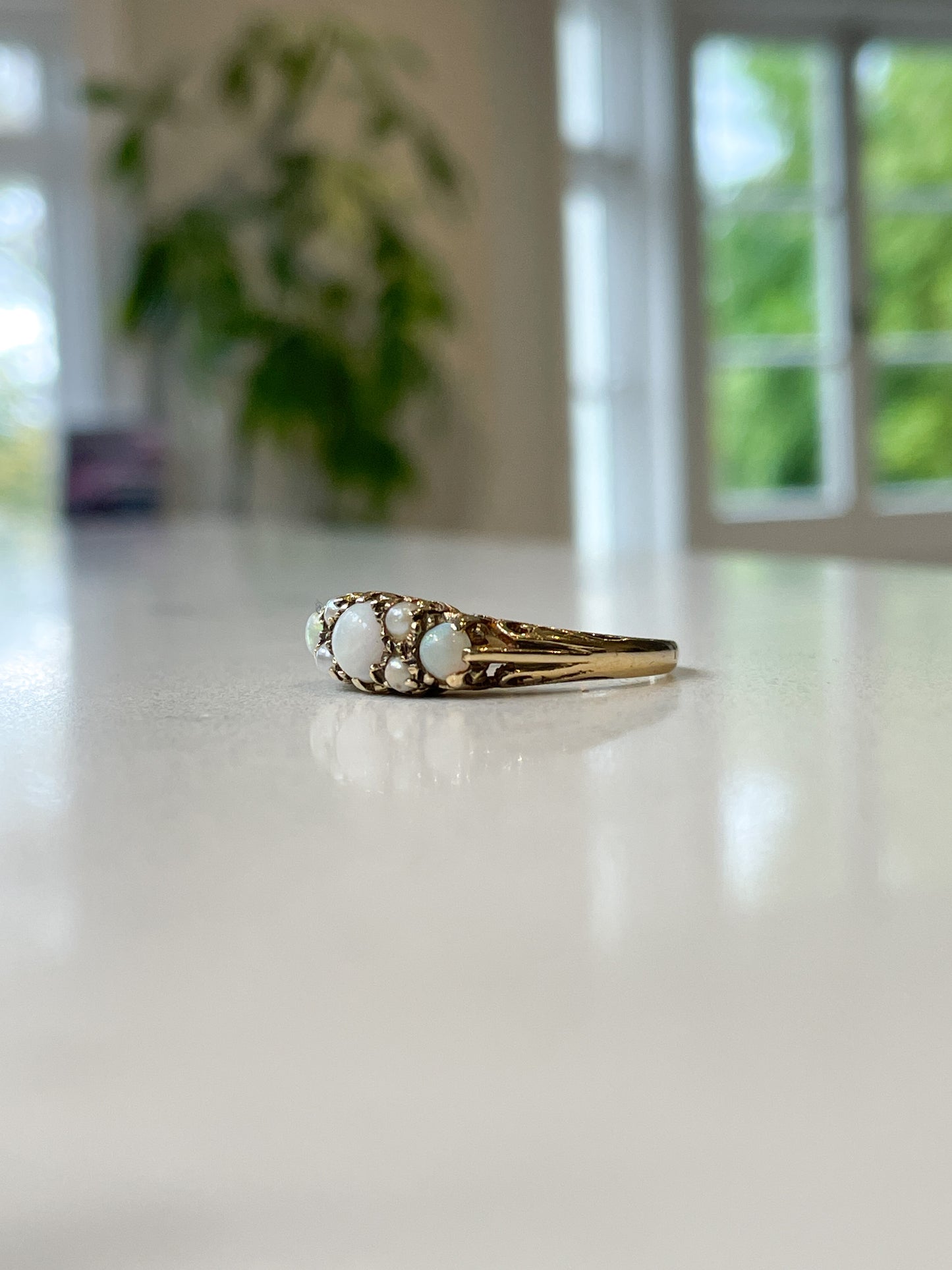 Vintage opal and pearl boat ring