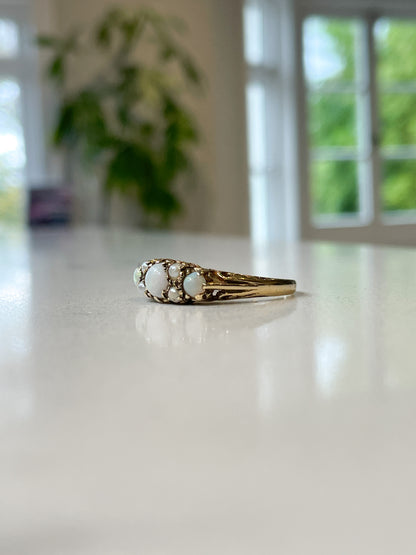 Vintage opal and pearl boat ring