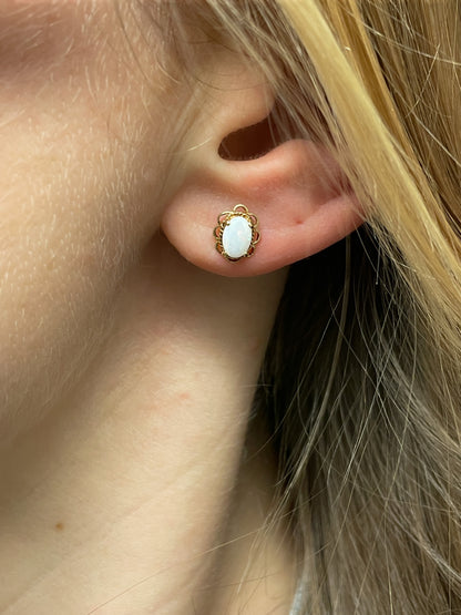 Vintage opal stud earrings on 9ct gold