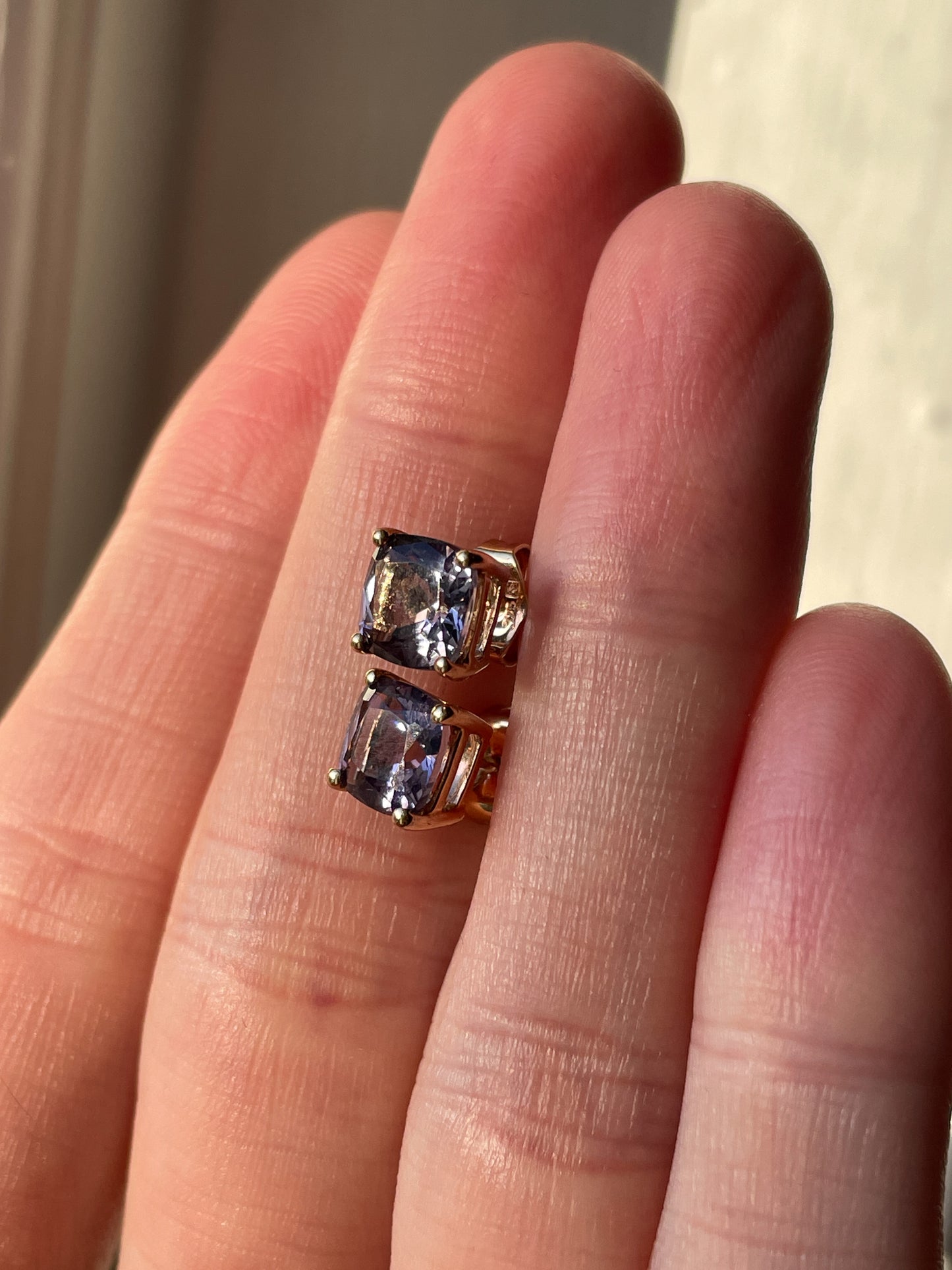 Vintage tanzanite stud earrings on 9ct gold
